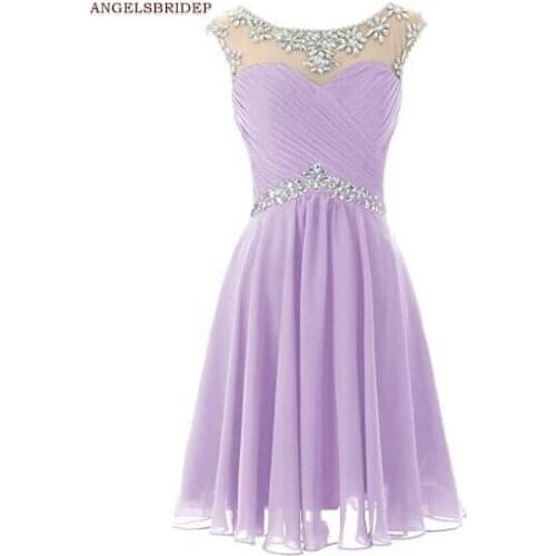 ANGELSBRIDEP Sheer Neck Short Homecoming Dresses Party Gowns Vestidos de festa Sparkly Crystal Chiffon Graduation Gowns