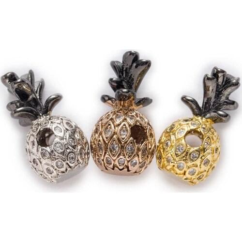 1 Piece Micro Inlays Zircon Pineapple Shaped Copper Beads Jewelry Making Women Children DIY Bracelet Necklace Findings 17x9mm