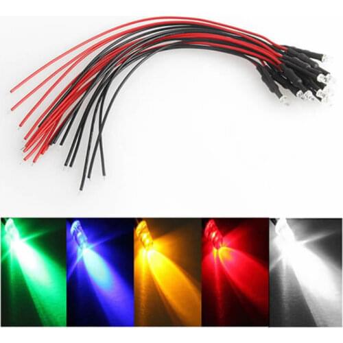 10 Pcs DC 12V Pre-wired LED Lamp Cable Bulb Emitting Diode 18cm 5mm Car Light Source