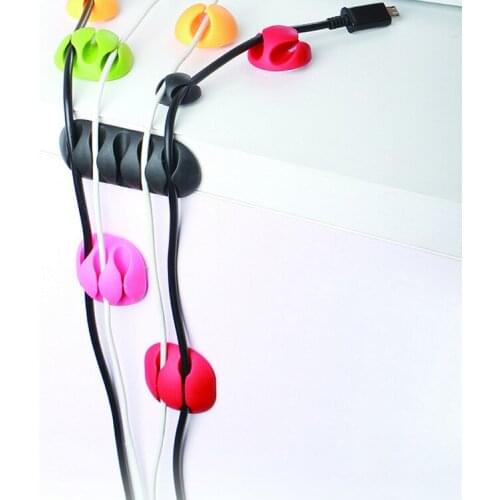 100PCS/lot Random Color Double orifice Cable Wire Organizer Cable Clip Tidy USB Charger Cord Holder desktop Fixed clamp