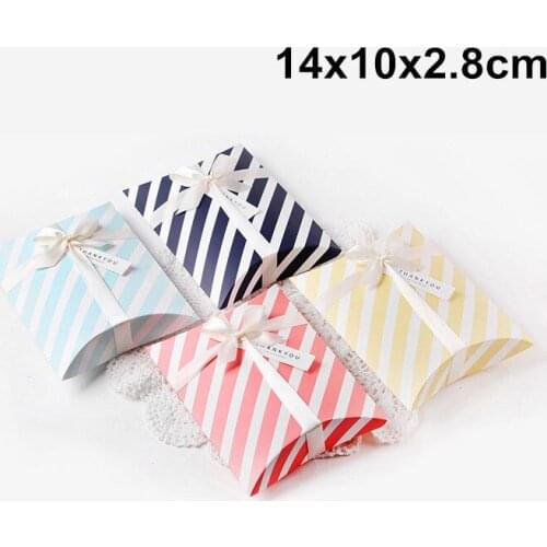 100 x Korean Style Small Pillow Box 14x10x2.8cm Colorful Stripe Favor Sweets Gift Boxes Wholesale