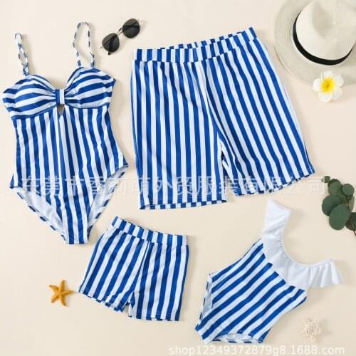 2021 Parent Child Swimming Wear Strippd Bachwear Swimming Suit Bathing Suite Swimwear Family Beachwear