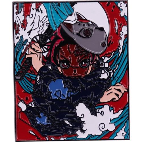 Anime Lovers Accessories Demon Slayer Kimetsu no Yaiba Kamado Tanjirou Battle Metal Enamel Lapel Clothes Coats Badge Brooch Pin
