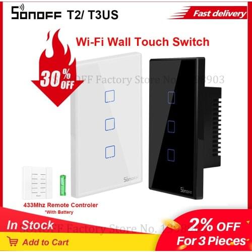 Itead SONOFF TX T2/ T3 US Standard Wireless Wifi Light Smart Touch Screen Switch Glass APP/ Voice/ RF Remote Control 1 2 3 Gang