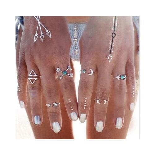 Bohemian retro exaggerated belief ring geometry blue lucky ring moon elephant personality ladies ring set