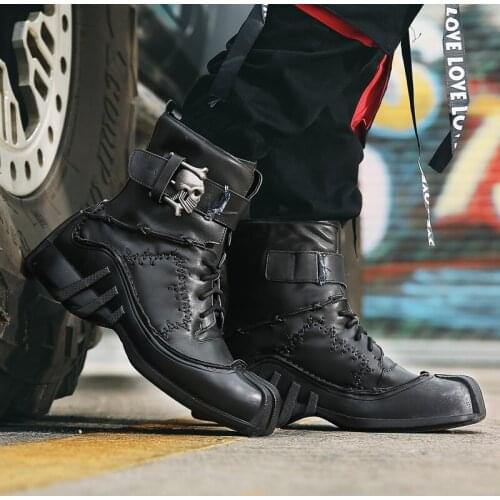 Punk boots Mens Vintage & Unique Look Genuine Leather Ankle Motorcycle Military Combat Boots with Skull