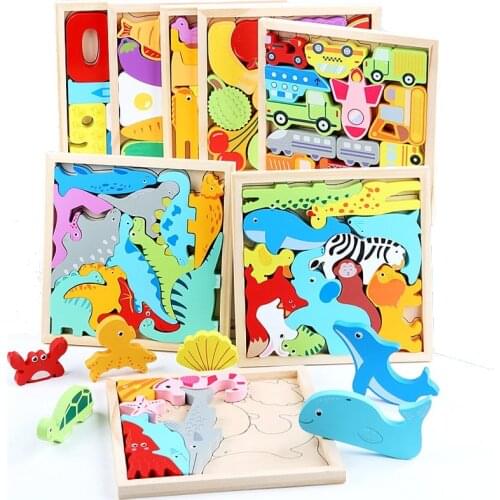 Baby Montessori Toys Wooden Puzzle Tangram Jigsaw Game 3D Puzzle Preschool early learning Educational Toys for Children