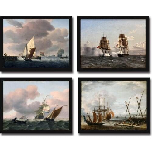 Cotton no frame classical ships wave seascape city canvas printings oil painting printed on cotton wall art decoration picture