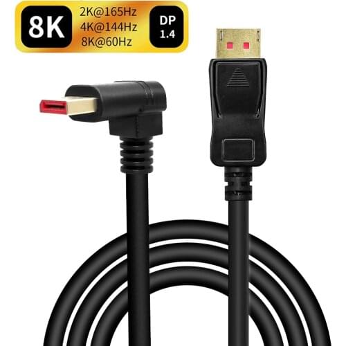 DisplayPort DP 1.4 Cable 1.8M 90 degree Angled 8K@60Hz 4K@144Hz HDR High Speed 32.4Gbps Display Port Male to Displayport male