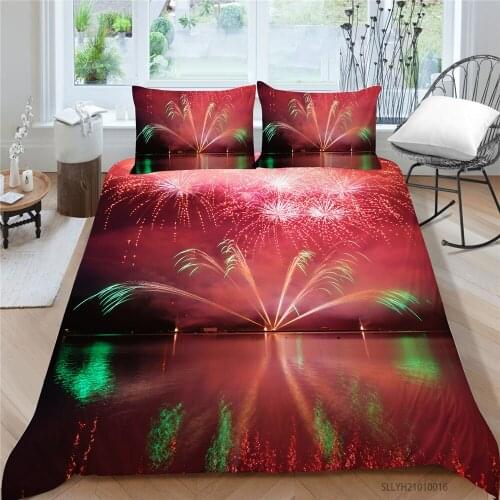 Beautiful Lake Bedding Set Single 3D Red Fireworks Duvet Cover Set Queen King Single Double Twin Full Unique Bed Set High End