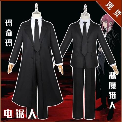 Makima Cosplay Costume Anime Chainsaw Man Black Trench Shirt Tie Pants Makima Wig Long Light Red Braid Women Suit Uniform Adults