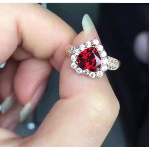 Love Heart Garnet ring Free shipping Natural real garnet ring 925 sterling silver Fine handworked rings 7mm