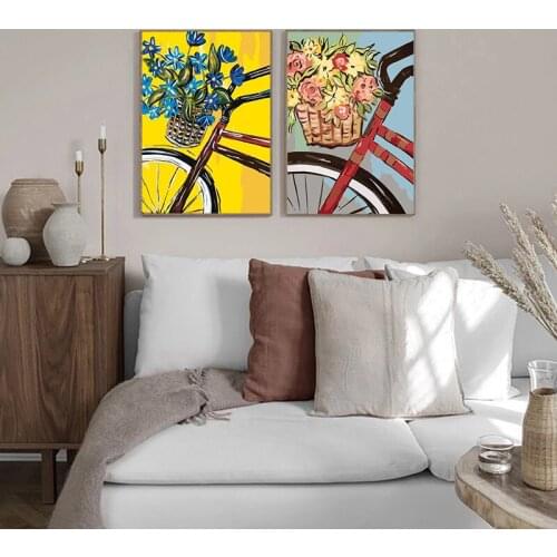 GATYZTORY 2PC Frame DIY Painting By Numbers For Adults Bicycle Landscape Modern Wall Art Picture By Numbers Handpaint For Gift