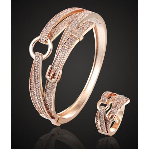 Zlxgirl brand shape belt wedding bangle ring Jewelry sets Cubic zircon copper bangle with ring Jewelry set Love Bangle sets