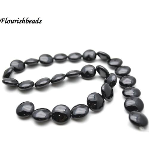 Natural Pure Black Onyx Agate Flat Round Coin Smooth Stone Loose Beads 8mm 10mm 12mm 14mm 16mm 18mm 20mm