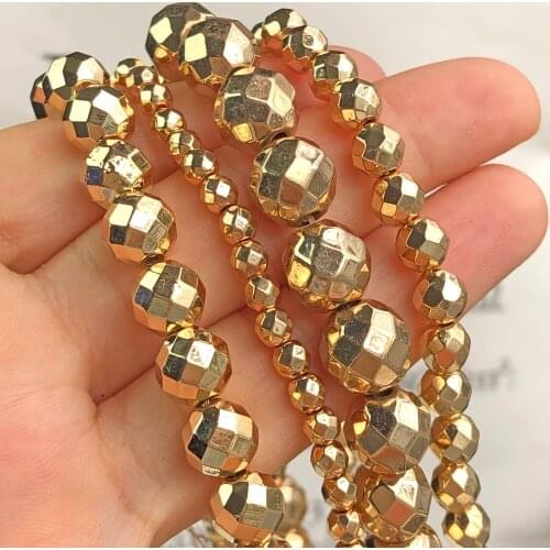 Natural Stone KC Gold Hematite Beads Round Loose Spacer Beads For Jewelry Making DIY Bracelet Necklace 2/3/4/6/8/10mm 15" Strand