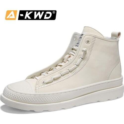 New Fashion Slip-ons Leather Shoe High Top White Sneakers Chaussure Montante Homme Luxury Brand Black Sneakers Casual Shoes Men