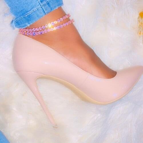 Rose gold color hip hop pink cz Crystal Tennis chain Anklet Foot Chain Ankle Bracelet pink cz Anklets Beach Fashion Jewelry