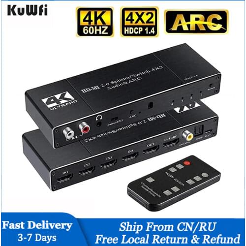 HDMI Switcher 4K 60Hz Switch 4 in 2 out HD-MI Splitter/Switcher Audio Extractor with ARC IR Remote Control for TV Xbox HDTV PS4
