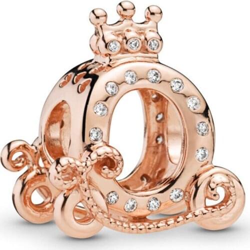 Genuine 925 Sterling Silver Beads Rose Shining Crown Carriage Charm Fit Pan Women Bracelet & Necklace Diy Jewelry