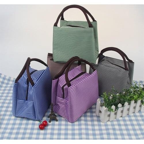 Striped lunch Box For Women Kids Men Insulated Tote Bag Thermal Cooler Food Lunch Bags Waterproof Handle Carrying Lunch Cases