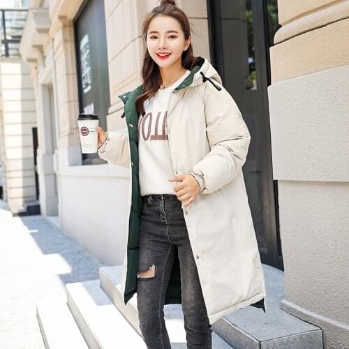 Down Jackets Girls Long Fund 2019 Easy Both Sides Clothes Loose Coat Lovers Bread Serve Chic Down Cotton-padded Clothes Woman