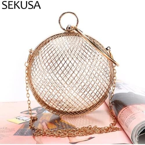 Luxury Metal Hollow Out Women Evening Bags With Handle Circular Shaped Party Handbags Shoulder Messenger Purse