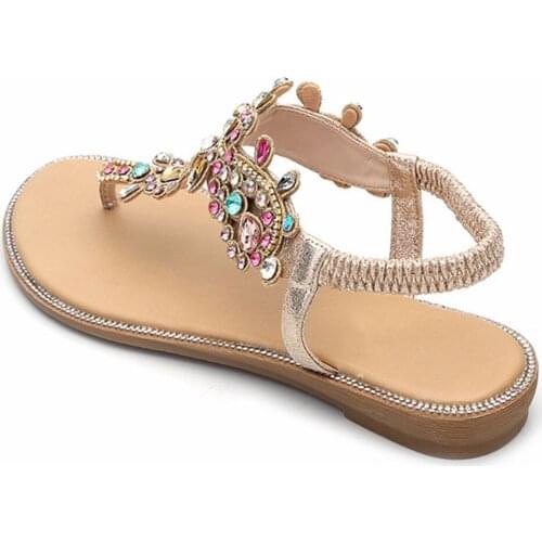 Women Colorful Rhinestone Flat Open Toe Sandals Breathable Anti-Slip Beach Flip flop Shoes Soft Sole Travel Slipper Summer