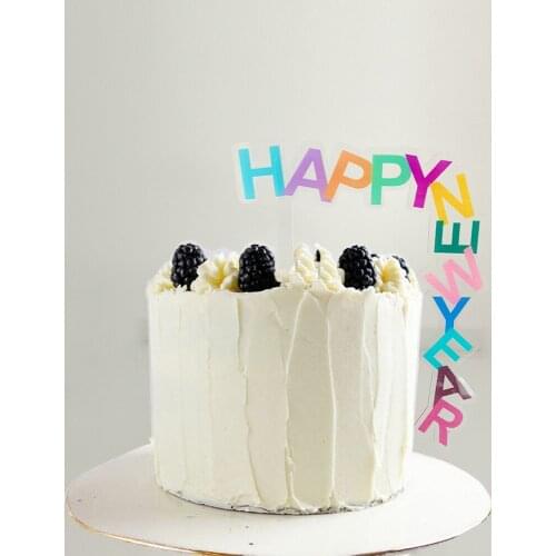 Ins 2021 New Happy New Year Cake Topper Acrylic Novelty Bright Colors Vertical Cake Topper For New Year Party Cake Decorations