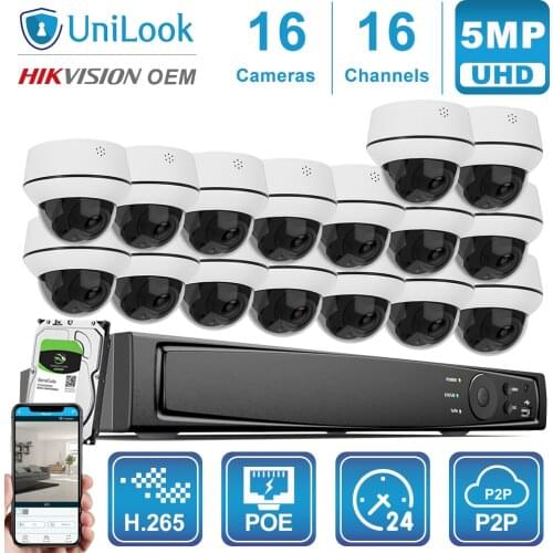 UniLook 16CH NVR 8/10/12/16Pcs 5MP Dome PTZ POE IP Camera NVR Kits 2.8-12mm Motorized Lens Night Vision CCTV Systems H.265 Onvif