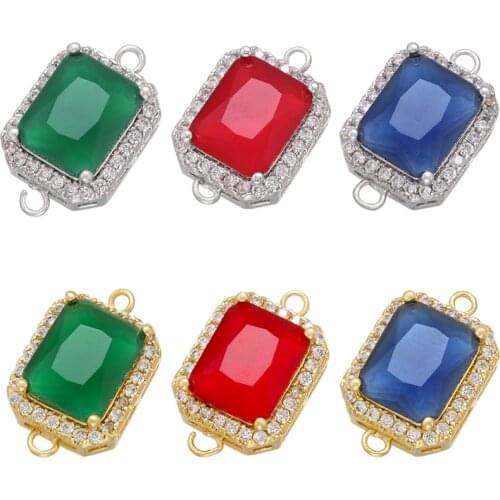 ZHUKOU CZ gold/silver color vintage glass connector for DIY women necklace bracelet jewelry making accessories supplies VS462