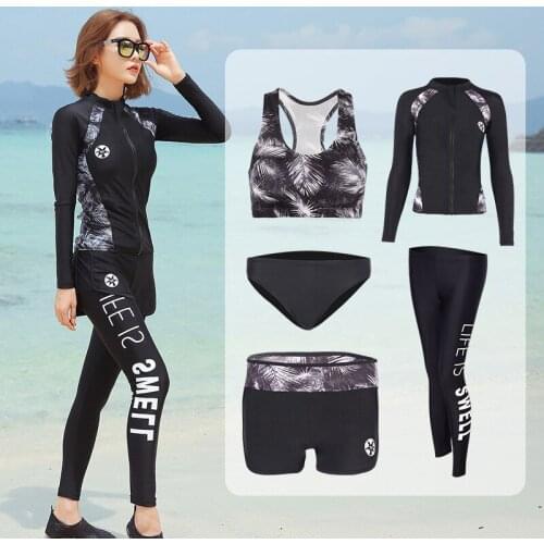 Womens Long Sleeve Swimsuit Full Body Rash Gaurds set Activewear 5 Piece Yoga Jogging Workout Clothes Athletic Tracksuits
