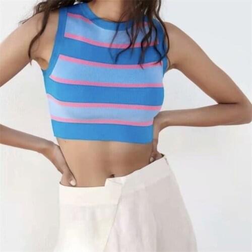 ZXQJ Women 2021 Fashion Oversized Striped Knitted Vest Sweater Vintage O- Neck Sleeveless Female Waistcoat Chic Tops