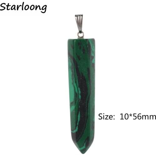 1pc Hexagonal Multi Color Natural Malachite Opal Turquoises Crystal Pillar Quartz Glass Gem Stone Pendant for DIY Necklace Make