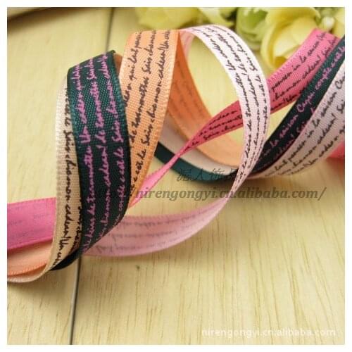 10mm Letter Printed Polyseter Ribbon Single Face DIY Manual Satin Ribbon Hair accessories Letter riband 10M/Lot
