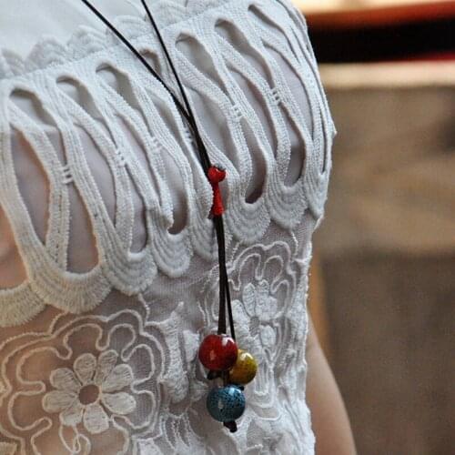 10 piece/lot Necklaces Chain Jewelry Women Ceramic Beads Long Tassel Pendants Braided Rope Statement Charm Sweater Choker