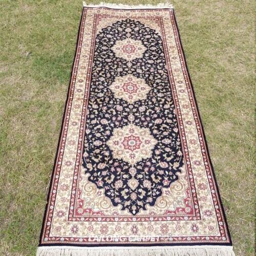 2.5'x6' Handknotted Silk Rug Runner Lobby Hallway Kitchen Carpet (HF337B)