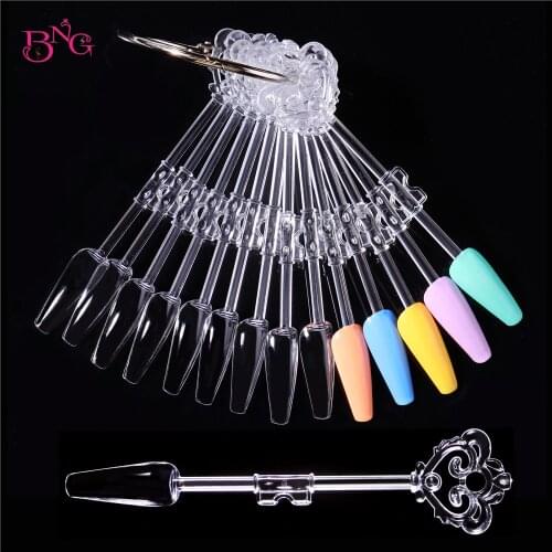 24Pcs Color Card False Nail Tips Fan Transparent Natural Fake Nail Tips Nail Art Practice Display Polish Uv Gel Color Palette