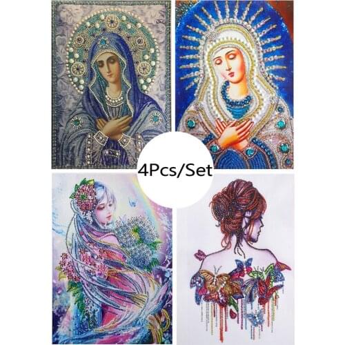 4Pcs/set Special Diamond-shaped Painting Fairy Madonna Diamond Rhinestone Cross Stitch Set Embroidery Diamond Mosaic Picture