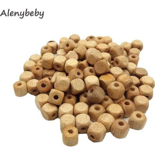 Wooden Square Beads Teether 10mm Natural Beech Wood Cube Beads For Jewelry Making DIY Baby Teething Necklace Bracelet Accessory