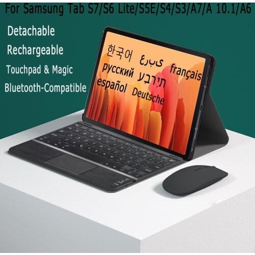 Case Keyboard for Samsung Galaxy Tab A7 2020 A 10.1 10.5 A6 S7 S6 Lite S4 S5e S6 Russian Spanish Hebrew Korean Touchpad Keyboard