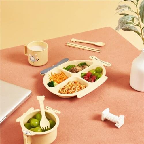 Helicopter Baby Tableware 5pcs Set Dishes Plate Bowl Spoon Fork Cup Solid Food Self Feeding For Kids Children Creative Gift