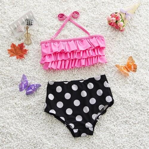 2021 Summer Baby Girls Swimwear Cute 2pcs Polka Dot Swimsuit Kids Bikini Sets Child Swimsuit 1-8 Years C0005