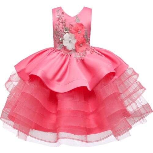 Latest childrens baby puff cake wedding dress girls embroidery applique sweet gorgeous princess dress kids party dress