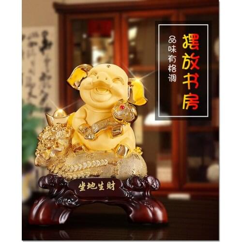 HOME Company Shop Business hall lobby Efficacious thriving business Money drawing GOOK LUCK Fortune RUYI Golden Pig statue
