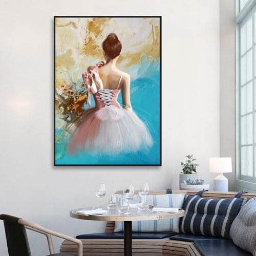Elegant Ballet Dancer Posters Canvas Painting and Prints Nordic Style Girl Portrait Shoes Wall Art Pictures Home Decor Oil Paint