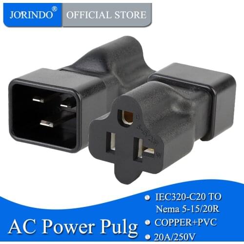 JORINDO IEC320 C20 TO 5-15R,IEC C20 to Nema 5-15/20R Comb Adapter,PS Plug to Nema 5-20R 20Amp AC Power Adapter, C20 TO 5-20R