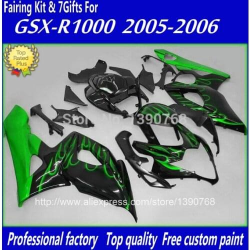 ABS fairing kit for SUZUKI injection mold K5 GSXR1000 2005 2006 green flames in black fairings set GSXR 1000 05 06 RR79+7 gifts