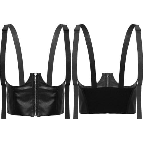 Leather Waist Belt for Women Black Underbust Corset Belt Goth Zipper Cincher Waist Trainer Bustier Top Sexy Rave Corsets Costume