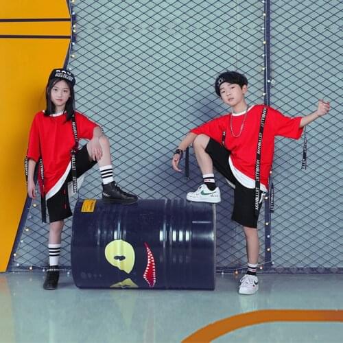Cool Girls Boys Jazz Dance Clothing for Kids Hip Hop Ballroom Dancing Costumes T Shirt Tops Jogger Pants Child Fashion Show Wear